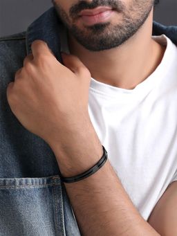 Yellow Chimes - Mens Black Stainless Steel Kada Bracelet