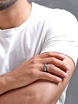 Yellow Chimes - Mens Stainless Steel Black and White Rings