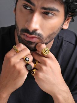 Yellow Chimes - Mens Stainless Steel Gold Plated Rings (Pack of 6)