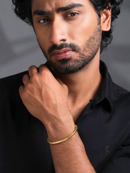 Yellow Chimes - Mens Gold Stainless Steel Twisted Open Kada Bracelet