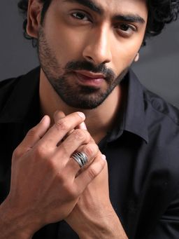 Yellow Chimes - Mens Stainless Steel Silver Multilayered Ring