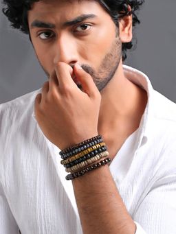 Yellow Chimes - Mens Stretchable Stack Multi Layered Beads Bracelets (Pack of 6)