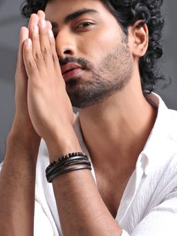 Yellow Chimes - Mens Brown Leather Bracelet