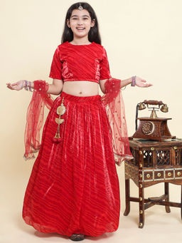 PICCOLO - Red Tissue Leheriya Printed Lehenga and Choli with Dupatta