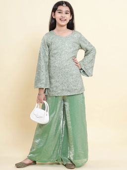 PICCOLO - Green Sequined Flared Sleeve Kurti with Palazzo