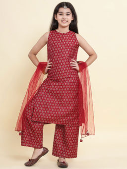 PICCOLO - Red Printed Kurti & Palazzo with Dupatta