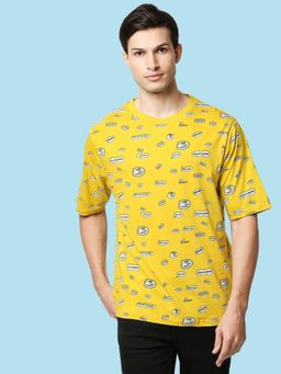Bewakoof - Men's Yellow All Over Printed Oversized T-shirt