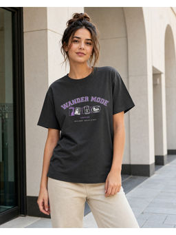 Nobero - Grey Pure Cotton Half Sleeves Printed T-Shirt