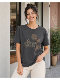 Nobero - Grey Pure Cotton Half Sleeves Printed T-Shirt