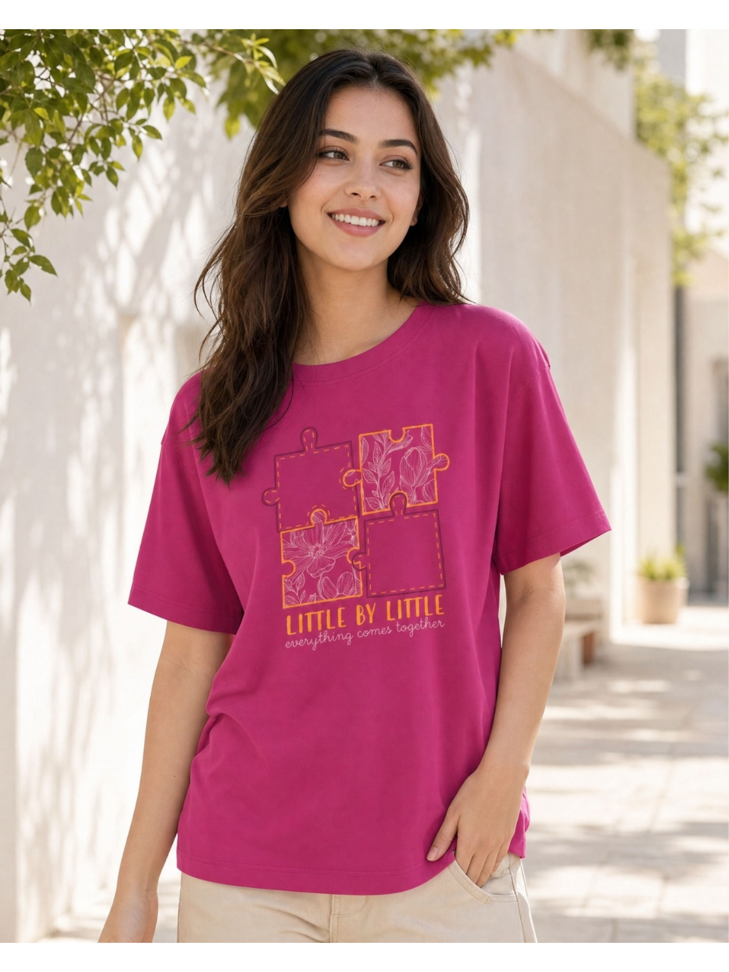 nobero Magenta Pure Cotton Half Sleeves Printed T-Shirt-picture-16