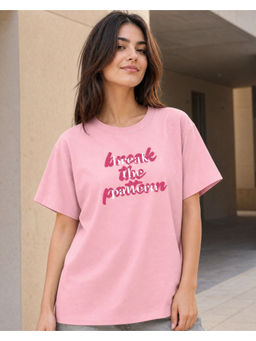 Nobero - Pink Pure Cotton Half Sleeves Typography T-Shirt
