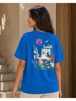 Nobero - Blue Pure Cotton Half Sleeves Printed T-Shirt