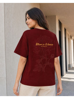 Nobero - Maroon Pure Cotton Half Sleeves Printed T-Shirt