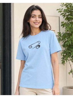 Nobero - Blue Pure Cotton Half Sleeves Printed T-Shirt