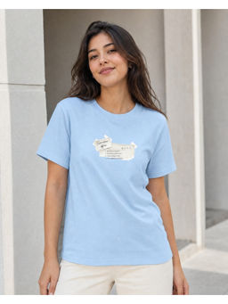 Nobero - Blue Pure Cotton Half Sleeves Printed T-Shirt
