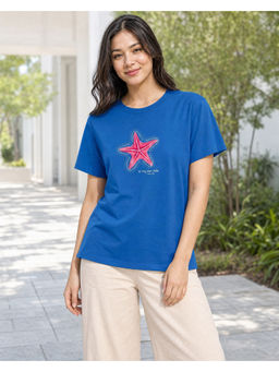 Nobero - Blue Pure Cotton Half Sleeves Printed T-Shirt