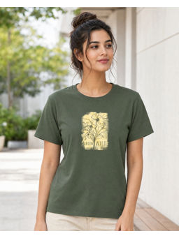 Nobero - Green Pure Cotton Half Sleeves Printed T-Shirt