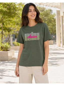 Nobero - Green Pure Cotton Half Sleeves Printed T-Shirt
