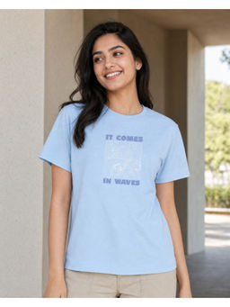 Nobero - Blue Pure Cotton Half Sleeves Printed T-Shirt