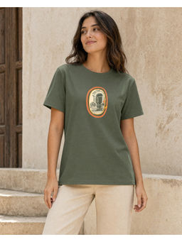 Nobero - Green Pure Cotton Half Sleeves Printed T-Shirt