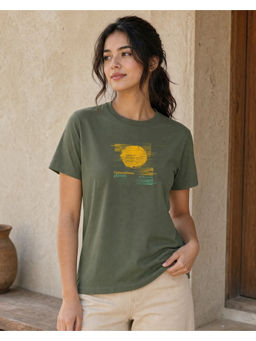 Nobero - Green Pure Cotton Half Sleeves Printed T-Shirt