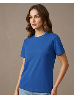 Nobero - Blue Pure Cotton Half Sleeves Solid/Plain T-Shirt
