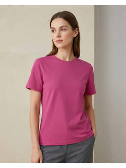 Nobero - Magenta Pure Cotton Half Sleeves Solid/Plain T-Shirt