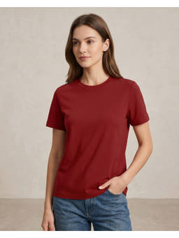 Nobero - Red Pure Cotton Half Sleeves Solid/Plain T-Shirt