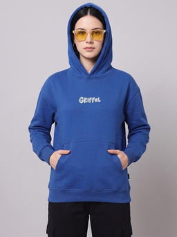 Griffel - Blue Fleece Full Sleeves Typography Hoodie