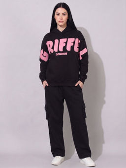 Griffel - Black Fleece Full Sleeves Typography Hoodie