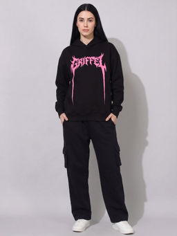 Griffel - Black Fleece Full Sleeves Typography Hoodie