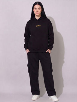 Griffel - Black Fleece Full Sleeves Typography Hoodie