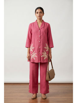Jisora - Pink Cotton Flex Embroidered Co-Ord Set