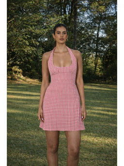 Myclo - Red Gingham Halter Mini Dress