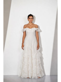 Myclo - White Georgette Solid Gown