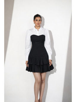 Myclo - Black and White Corset Shirt Mini Dress