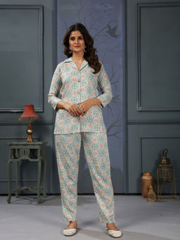Odette - Green Cotton Blend Printed Co-Ord Set