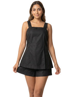 Moomaya - Black Cotton Sleeveless Solid/Plain Top with Shorts