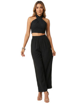 Moomaya - Black Linen Blend Solid/Plain Co-Ord Set