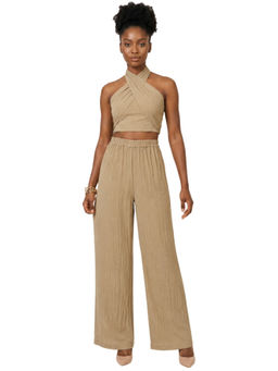 Moomaya - Beige Linen Blend Solid/Plain Co-Ord Set