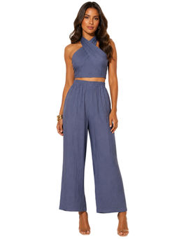 Moomaya - Blue Linen Blend Solid/Plain Co-Ord Set