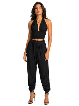 Moomaya - Black Linen Blend Solid/Plain Co-Ord Set