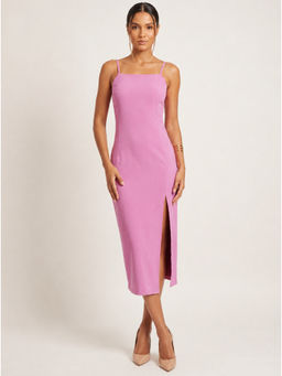 Moomaya - Purple Polyester Solid/Plain Bodycon Square Neck Dress