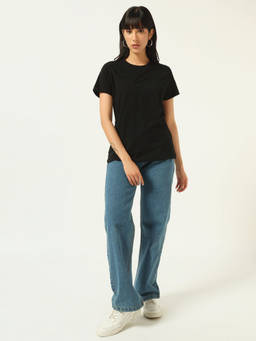 Beatnik - White Cotton Blend Half Sleeves Solid/Plain T-Shirt