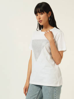 Beatnik - Off White Cotton Blend Half Sleeves Printed T-Shirt