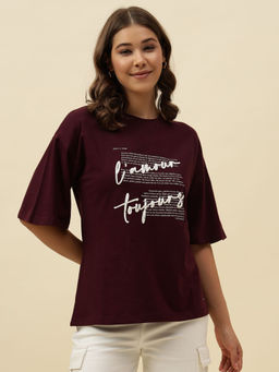 Beatnik - Maroon Jersey Half Sleeves Typography T-Shirt