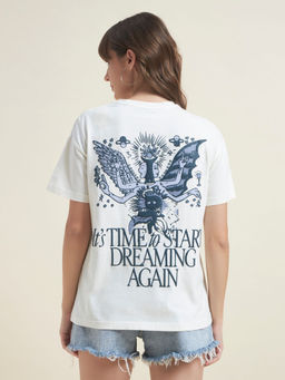 Beatnik - White Jersey Half Sleeves Printed T-Shirt