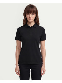 RAREISM - Black Cotton Blend Half Sleeves Solid/Plain Polo T-Shirt