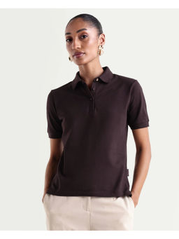 RAREISM - Brown Cotton Blend Half Sleeves Solid/Plain Polo T-Shirt