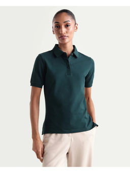 RAREISM - Green Cotton Blend Half Sleeves Solid/Plain Polo T-Shirt
